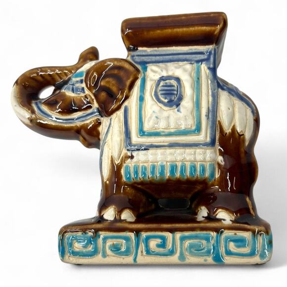 Vintage Indian Elephant Statue Decor Shelf Table Top Plant Stand Antique Ceramic - Picture 2 of 9